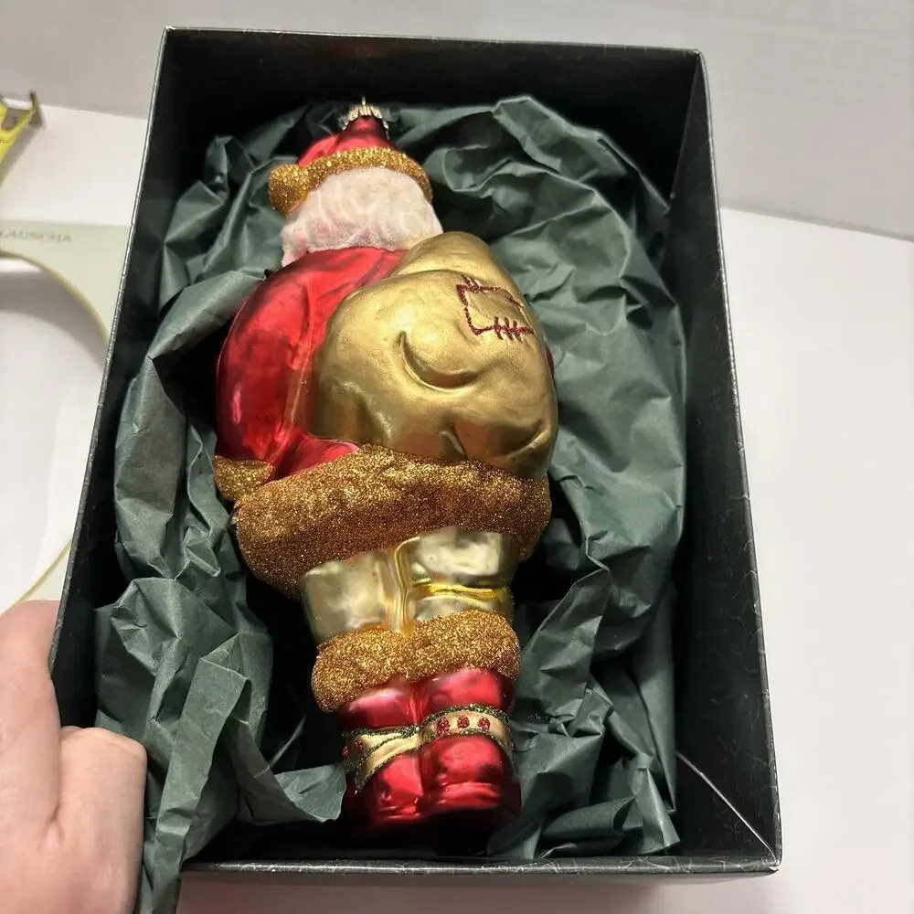 Vintage Krebs Lauscha Germany Glass Glitter Santa Christmas Ornament 8